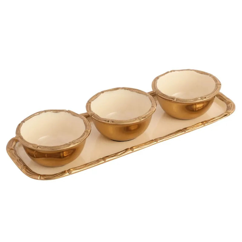 Alf Vine Tray Bowl Set | Multiple Colors Ivory & Gold