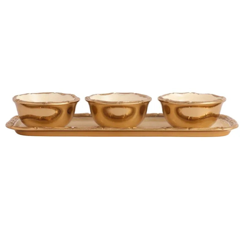 Alf Vine Tray Bowl Set | Multiple Colors Ivory & Gold