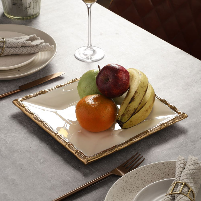 Alf Vine Square Tray Platter | Multiple Colors Ivory & Gold