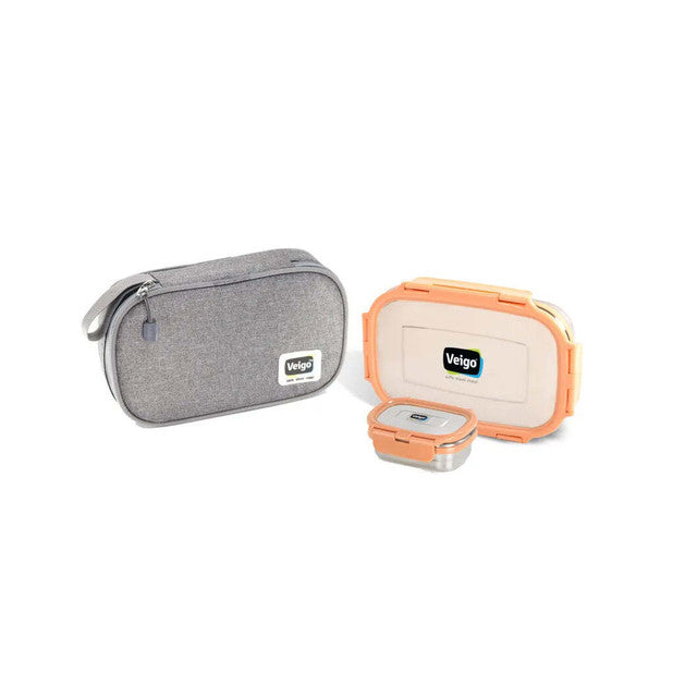 Complete Jumbo Stainless Steel Lunch Box Set With Insulated Pouch | Set of 2 | 950 / 180 ML