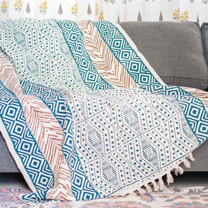 Dynamic Multicolor Patterns Zig Zags Organic Cotton Sofa Throw | 78 x 52 inches