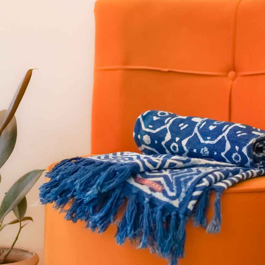 Bold & Chic Indigo Zigs Organic Cotton Sofa Throw | 78 x 52 inches