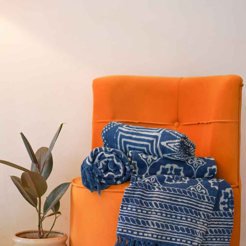 Bold & Chic Indigo Zigs Organic Cotton Sofa Throw | 78 x 52 inches