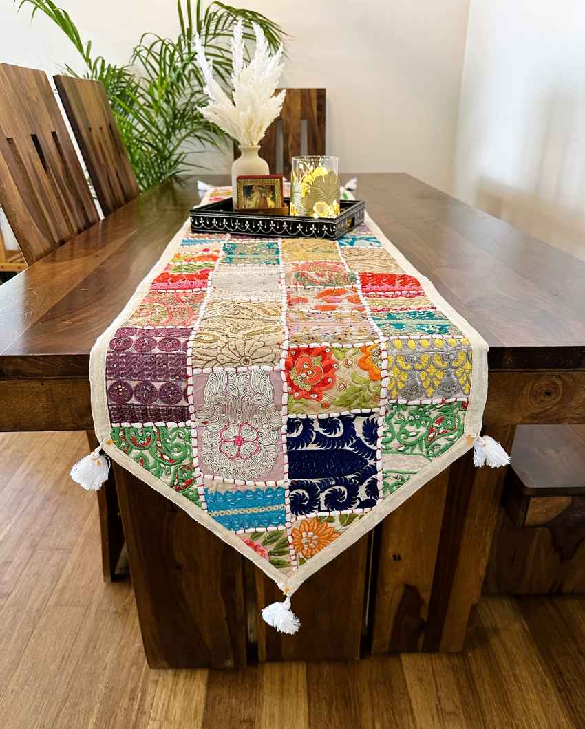 Classic Patchwork Table Runner White | 14 x 70 inches