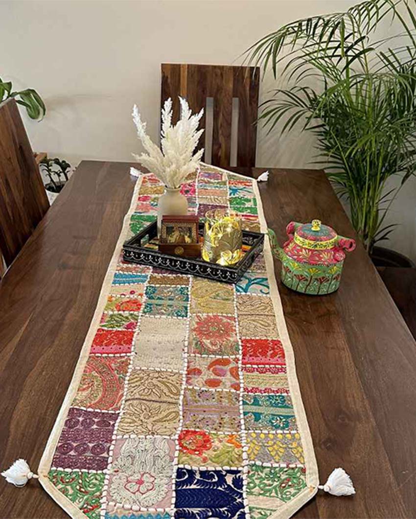 Classic Patchwork Table Runner White | 14 x 70 inches