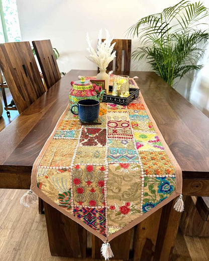 Subtle Beige Elegance Patchwork Table Runner | 14 x 70 inches