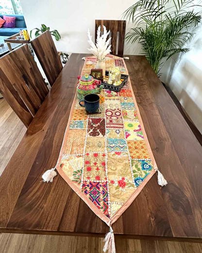 Subtle Beige Elegance Patchwork Table Runner | 14 x 70 inches