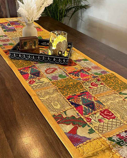 Cheerful Yellow Aesthetics Patchwork Table Runner | 14 x 70 inches