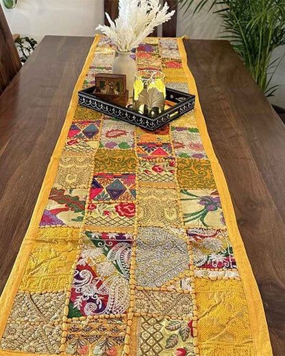 Cheerful Yellow Aesthetics Patchwork Table Runner | 14 x 70 inches