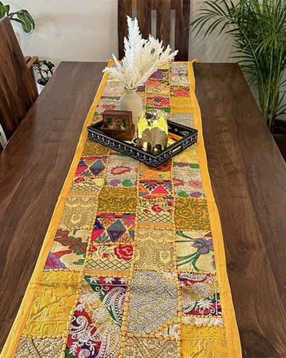 Cheerful Yellow Aesthetics Patchwork Table Runner | 14 x 70 inches