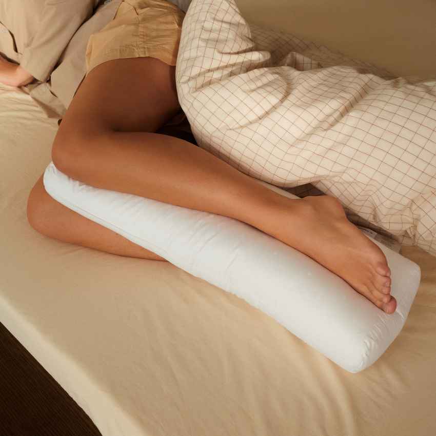 Ergonomic Fossflakes Knee Ankle Pain Relief Knees Legs White Pillow and Cover | 25 x 11 inches