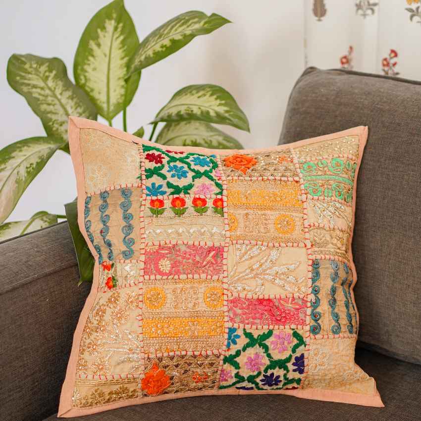 Timeless Beige Patchwork Cushion Cover | 16 x 16 inches