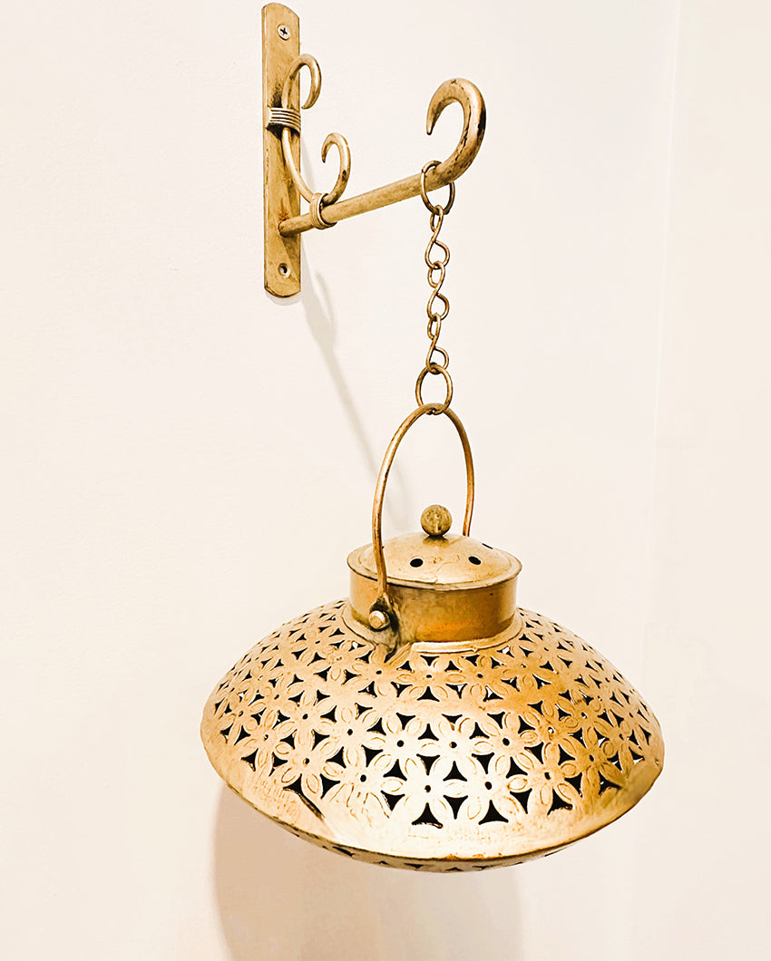 Elegant Golden Finish Metal Hanging Dhoop Incense Holder | 9 x 17 inches