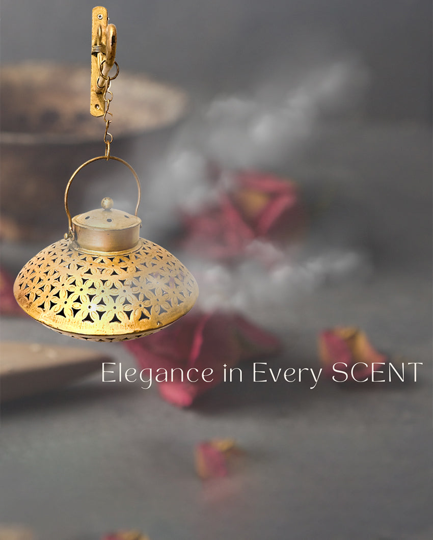 Elegant Golden Finish Metal Hanging Dhoop Incense Holder | 9 x 17 inches