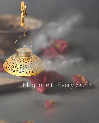 Elegant Golden Finish Metal Hanging Dhoop Incense Holder | 9 x 17 inches