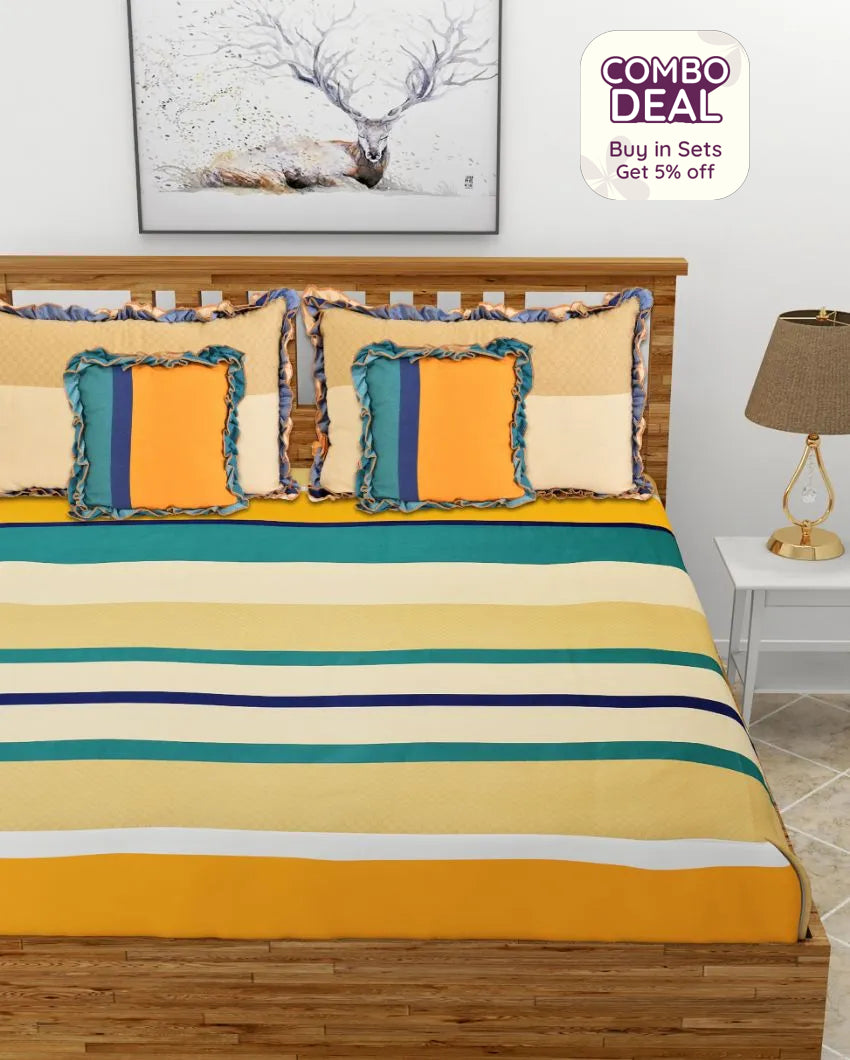 Distinctive Cotton Bedding Set Queen Size With 2 Pillows Covers & 2 Filled Cushions | 90 X 100 Inches
