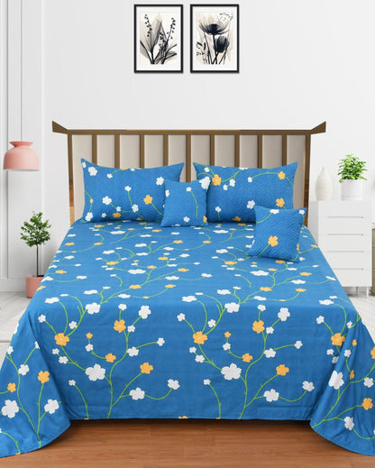 Glace Cotton Flower Print Bedding Set with 2 Pillow Covers  & 2 Filled Cushions | Queen Size | 90 x 100 inches