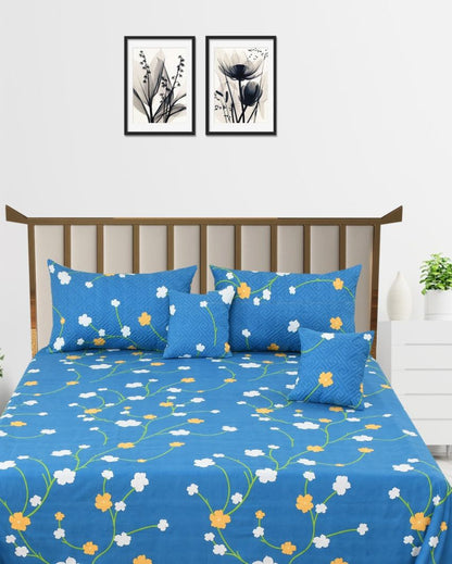 Glace Cotton Flower Print Bedding Set with 2 Pillow Covers  & 2 Filled Cushions | Queen Size | 90 x 100 inches