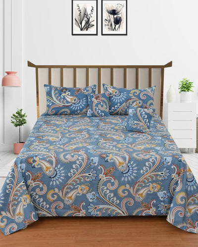 Glace Cotton Blue Bedding Set with 2 Pillow Covers  & 2 Filled Cushions | Queen Size | 90 x 100 inches