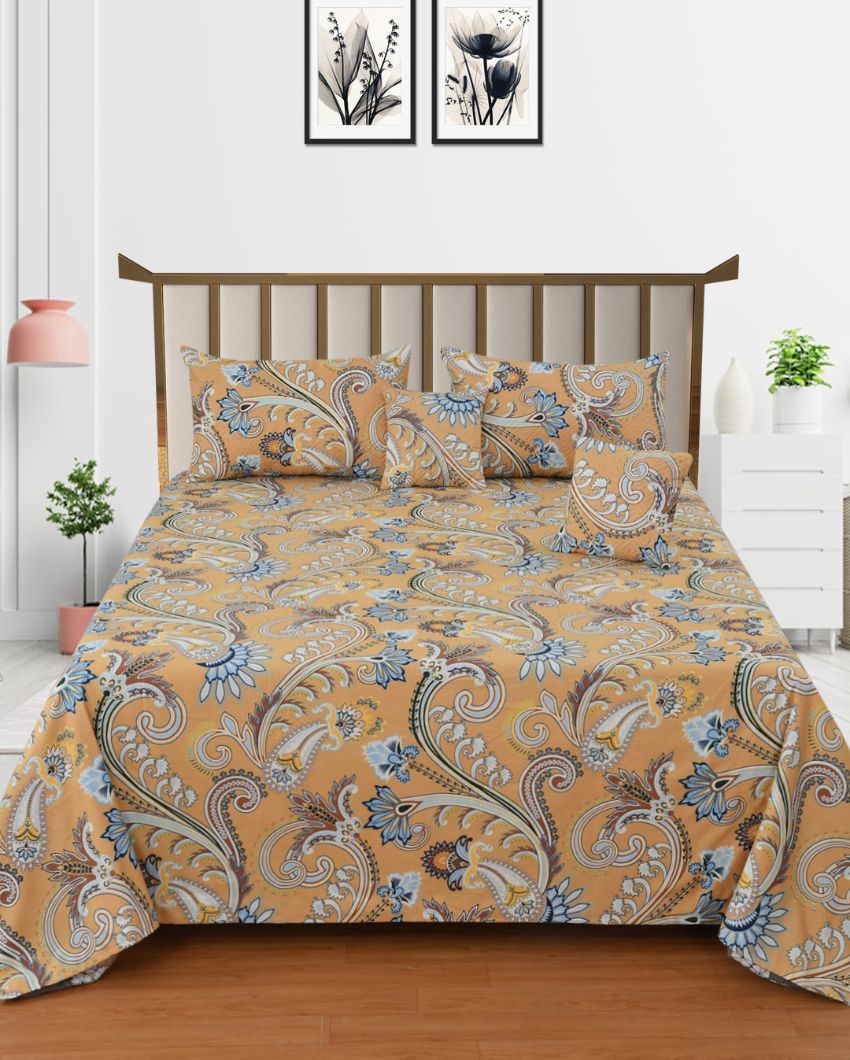 Glace Cotton Mustard Bedding Set with 2 Pillow Covers  & 2 Filled Cushions | Queen Size | 90 x 100 inches