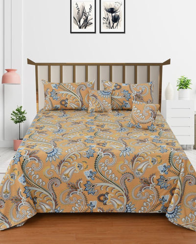 Glace Cotton Mustard Bedding Set with 2 Pillow Covers  & 2 Filled Cushions | Queen Size | 90 x 100 inches