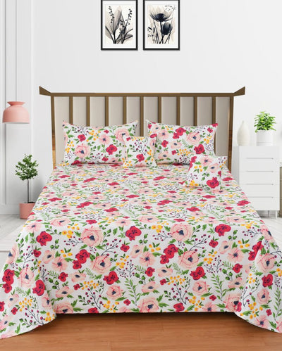 Glace Cotton Floral Bedding Set with 2 Pillow Covers  & 2 Filled Cushions | Queen Size | 90 x 100 inches