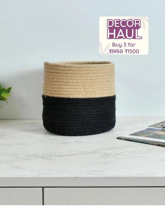 Genny Jute Basket | Black Bottom | 6 inches  , 8 inches