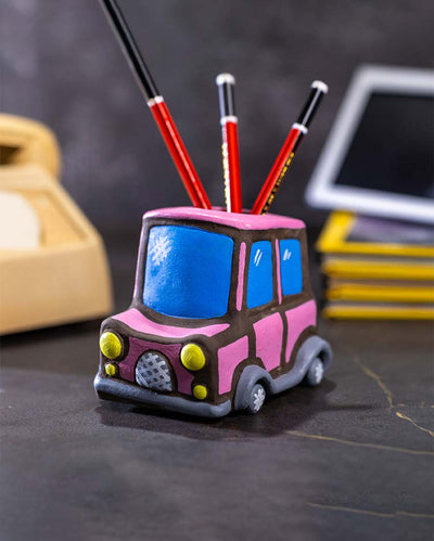 Beautiful Design Terracotta Car Shaped Pen Stand | 5 x 4 x 4 inches