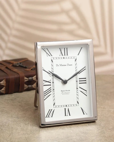 Framed Steel Table Clock Silver