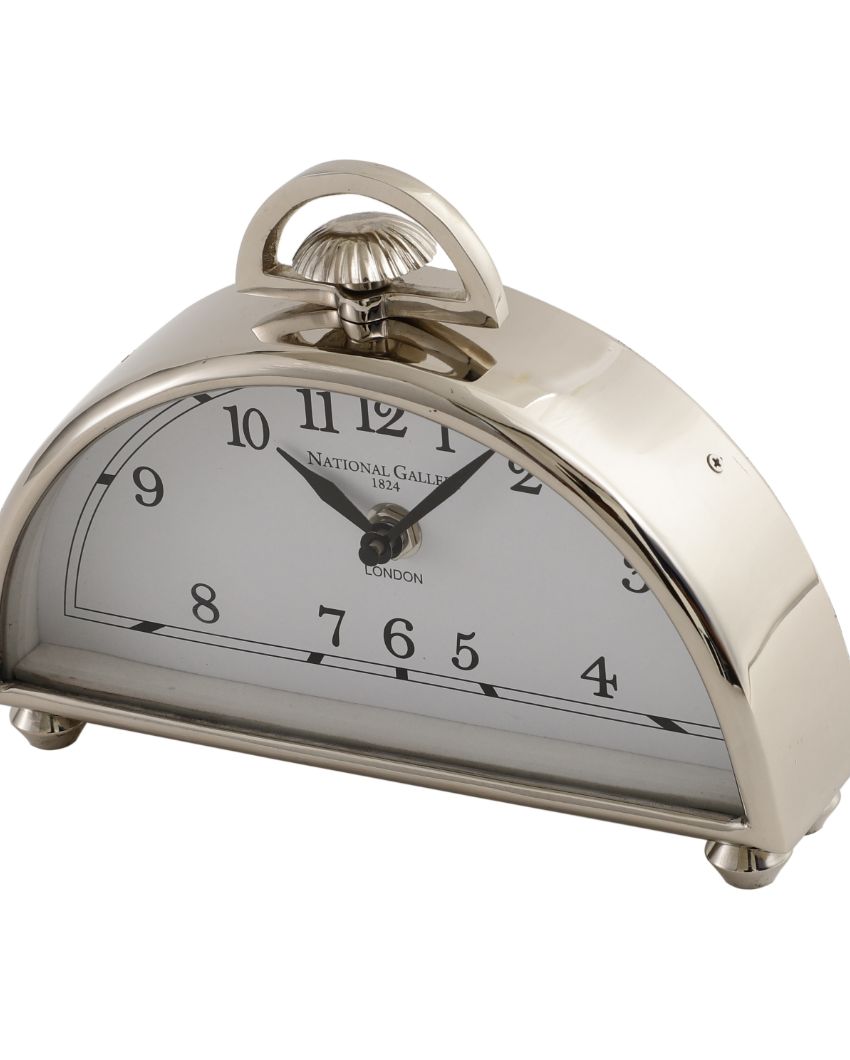 Luna Silver Plated Aluminium Desk Clock | 8 x 2 x 6 inches