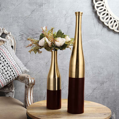 Beautiful Dark Red & Gold Design Champagne Bottle Vase Without Flower | Pack of 2