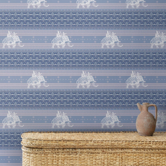 Blue Classic Elephants Wallpaper | Multiple Options Soft feel