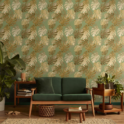 Yellow Troipcal Leaves Theme Wallpaper | Multiple Options Soft feel