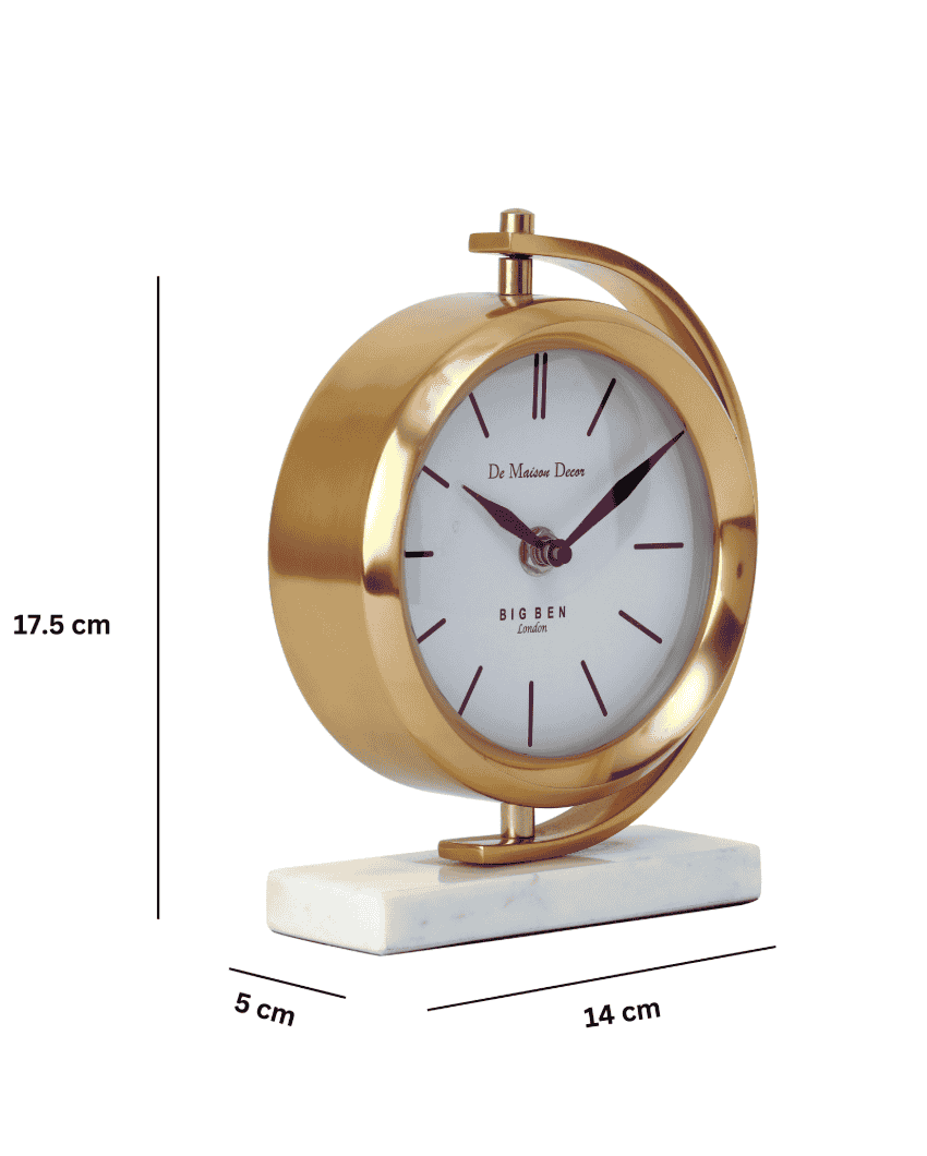 Marbellic Elegant Gold Aluminium Table Clock | 6 x 2 x 7 inches