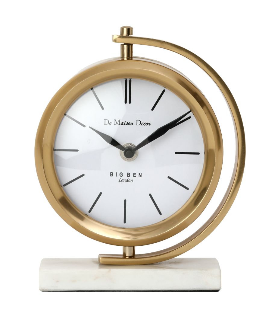 Marbellic Elegant Gold Aluminium Table Clock | 6 x 2 x 7 inches