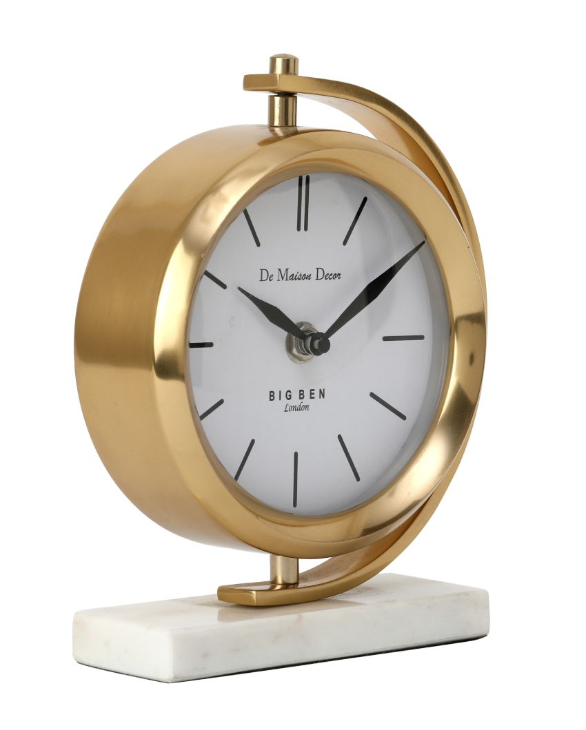 Marbellic Elegant Gold Aluminium Table Clock | 6 x 2 x 7 inches