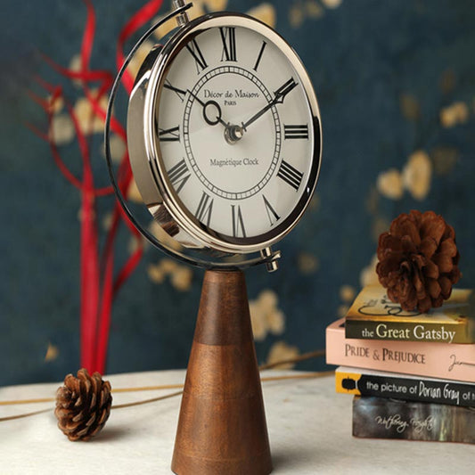 Wood's Pedestal Table Clock | Multiple Colors Silver