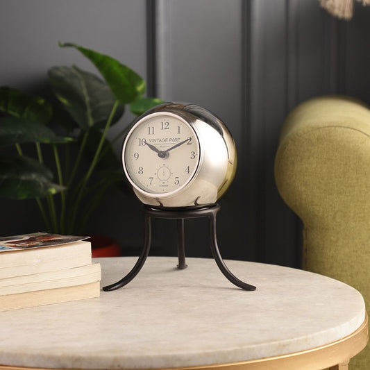 Seated Sphere Table Clock | Multiple Colors Silver & Black