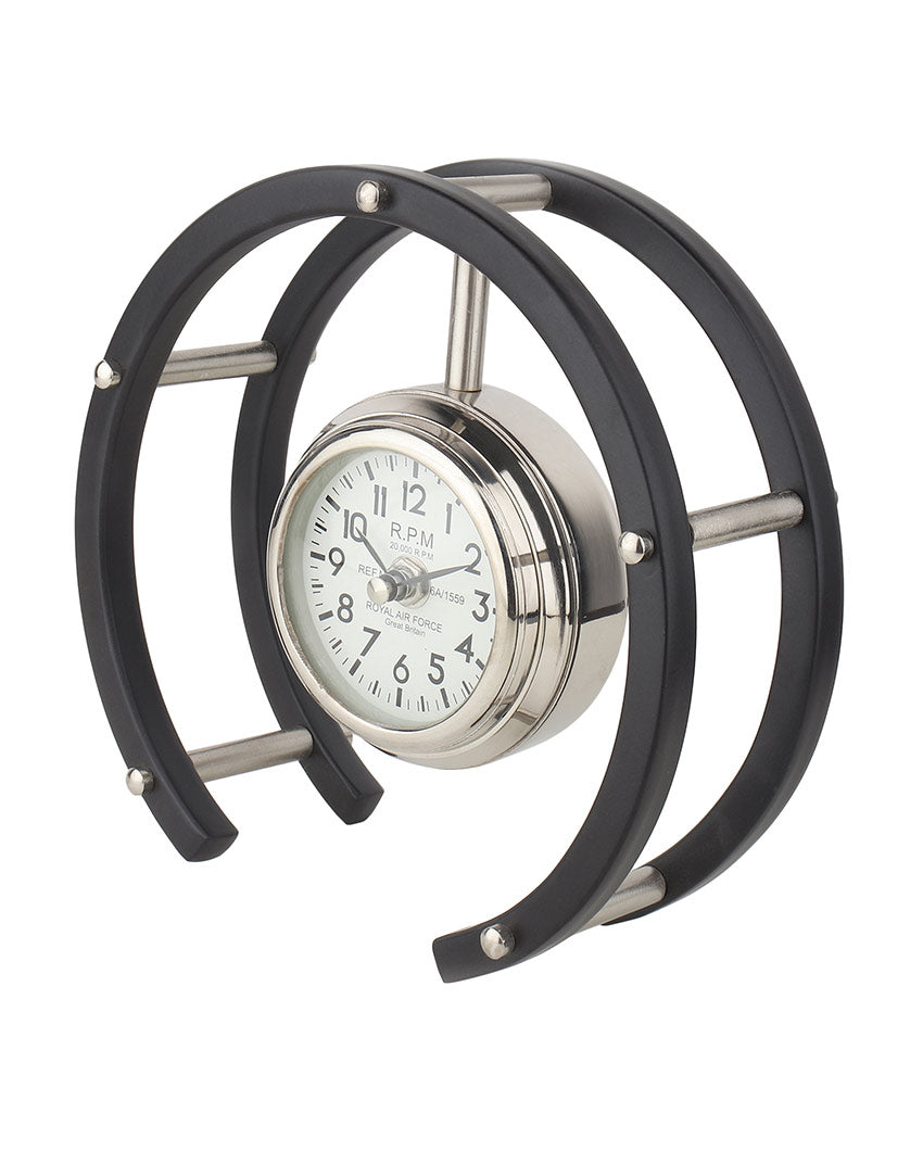 Luna Serenade Steel Table Clock Silver & Black