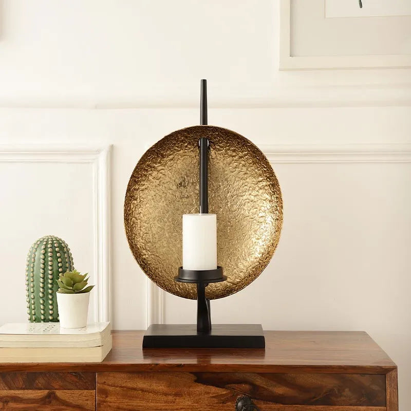 Luminous Disc Candle Holder In Gold And Black Finish Default Title