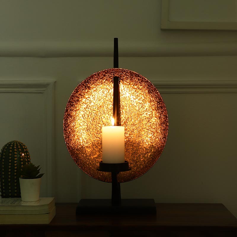 Luminous Disc Candle Holder In Gold And Black Finish Default Title