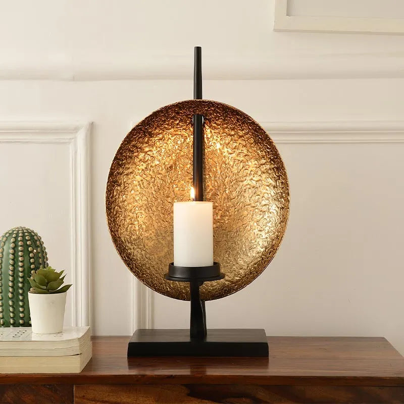 Luminous Disc Candle Holder In Gold And Black Finish Default Title