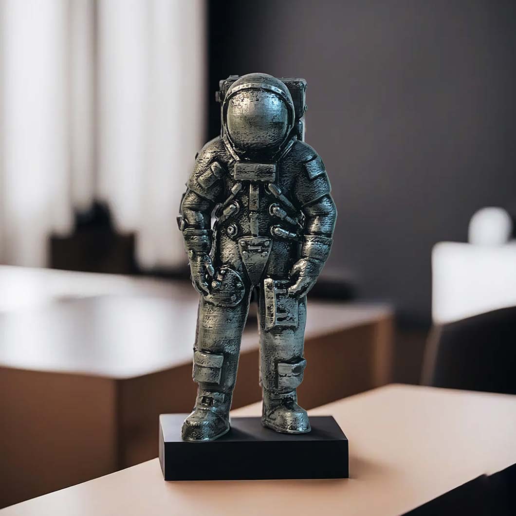 Astronaut Silver Statue Decorative Showpiece | 4 x 4 x 8 inches