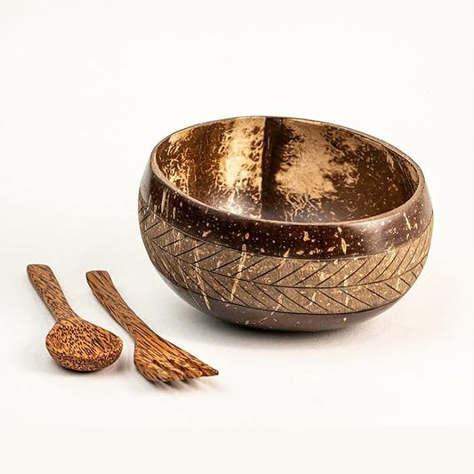 Geometric Coconut Bowl Jumbo Cutlery Combo Set