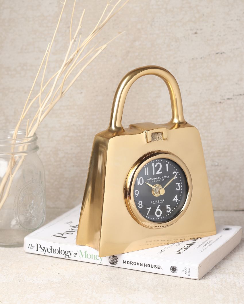 Hand Bag Aluminum Table Clock Gold