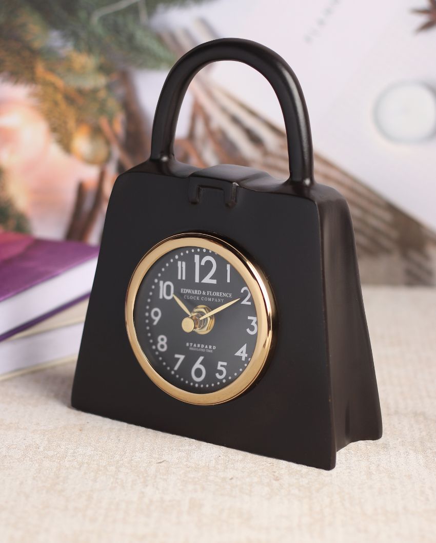 Hand Bag Aluminum Table Clock Black