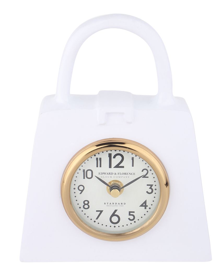 Hand Bag Aluminum Table Clock White