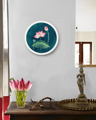 Lotus Blue Pichwai Canvas Style Wall Art Frame | Blue | 10.5 inches