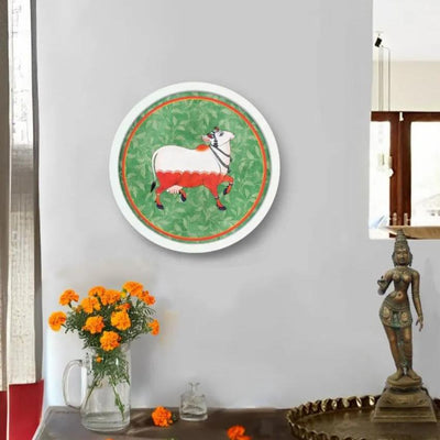 Cow Pichwai Green Canvas Style Wall Art Frame | Green | 10.5 inches