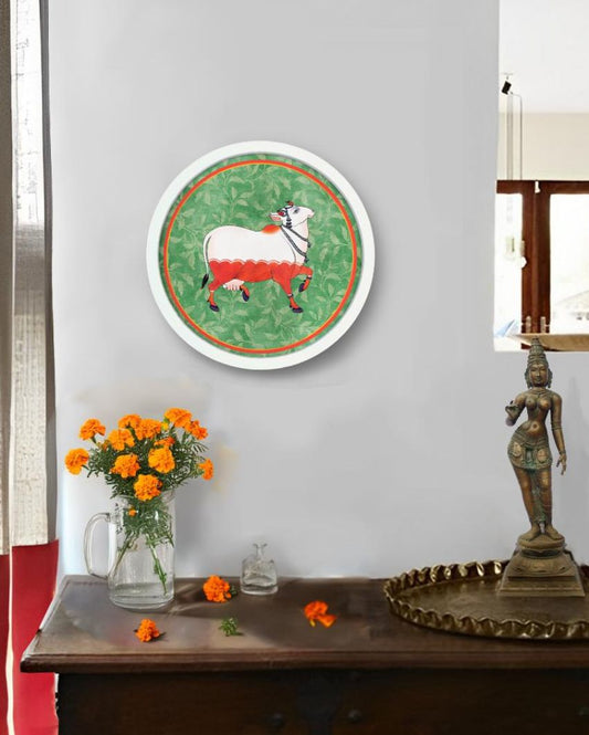 Cow Pichwai Green Canvas Style Wall Art Frame